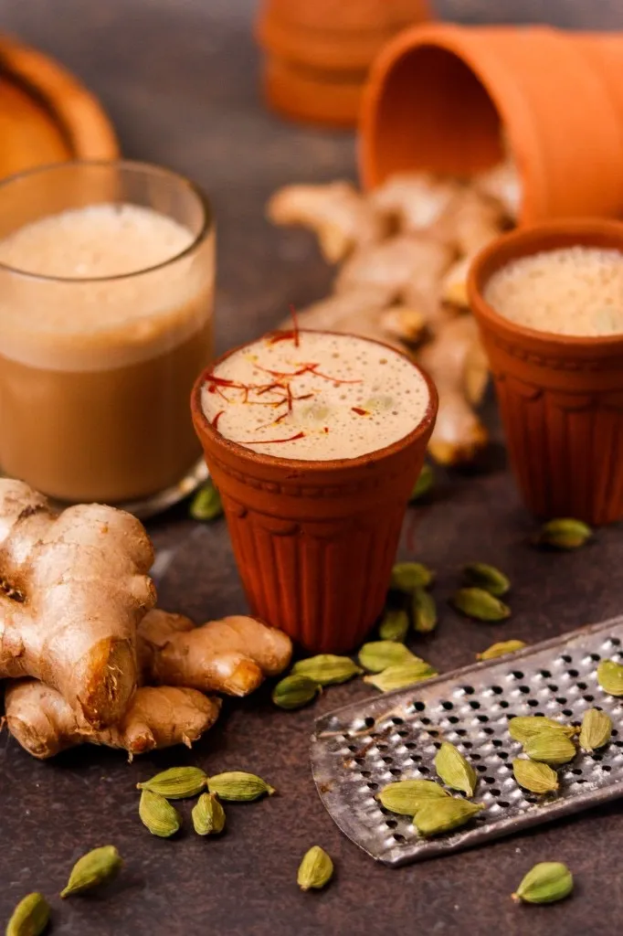 Kulhad chai with saffron, ginger and cardamom beside