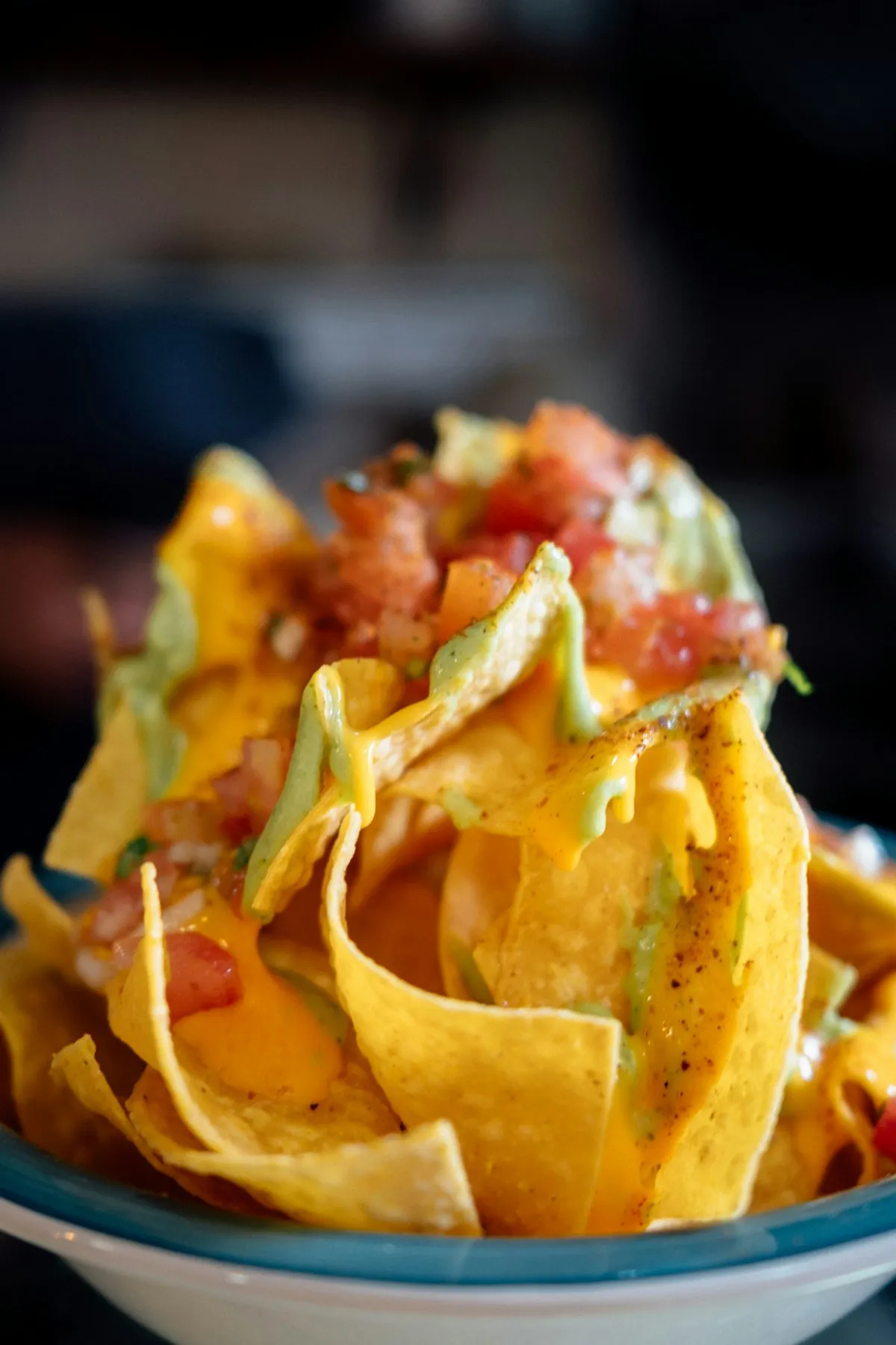 Loaded nachos with cheese and salsa